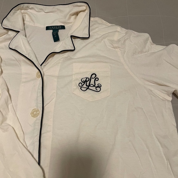 Ralph Lauren | Long Sleeve Notch Collar Knit Cursive Monogram Pajama Set (2XL) - Picture 2 of 5